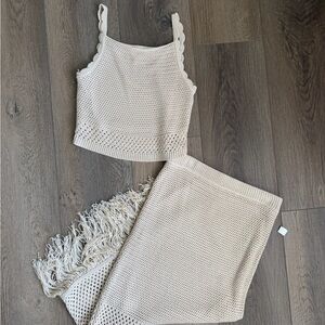 House of Harlow Beige Crochet Top and Skirt